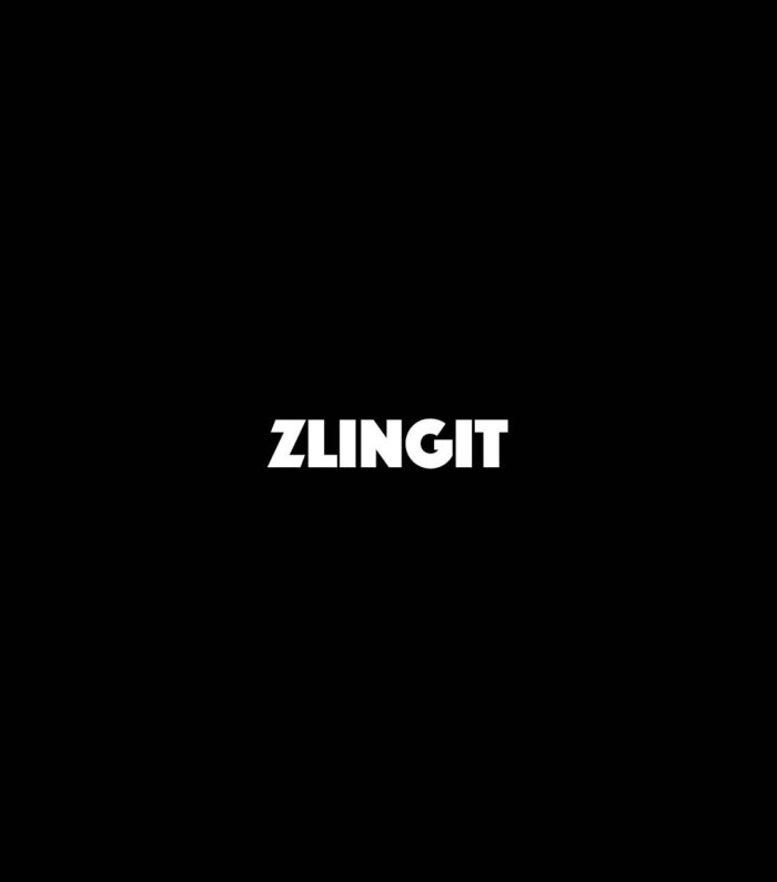 Ordet "ZLINGIT" visas i fetstilta, vita versaler centrerade på en svart bakgrund.